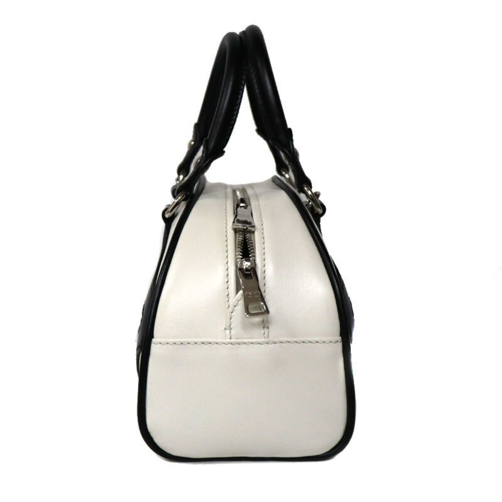 Prada Soft Calfskin Bowling Crossbody Bag White Black - Picture 2 of 6
